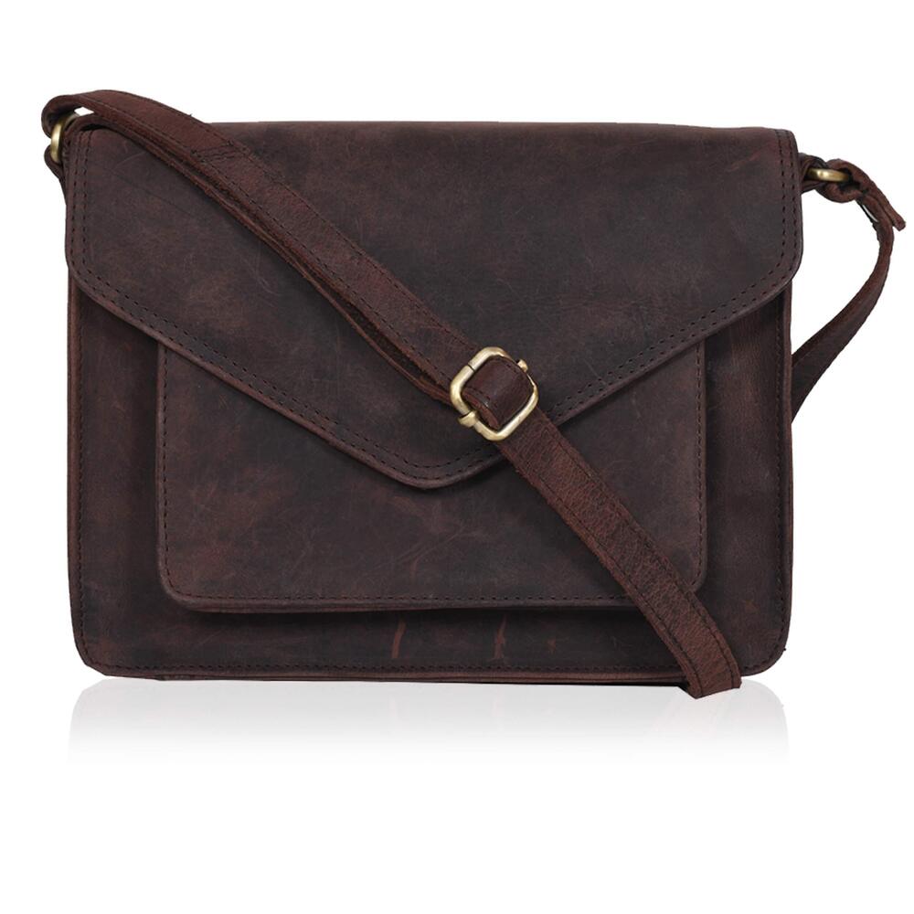 7661 Leather Flapover Crossbody Handbag Purse with Adjustable Strap &